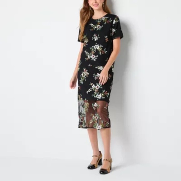 🆕 Worthington Womens Midi Floral Sequenced Pencil Skirt - Picture 3 of 8